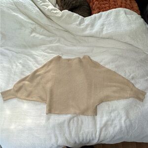 Pinque Beige Ribbed Knit 3/4 sleeve Top